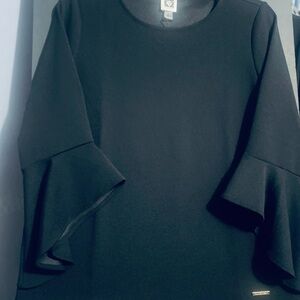 Anne Klein Black Ruffled Sleeve Knit Top
